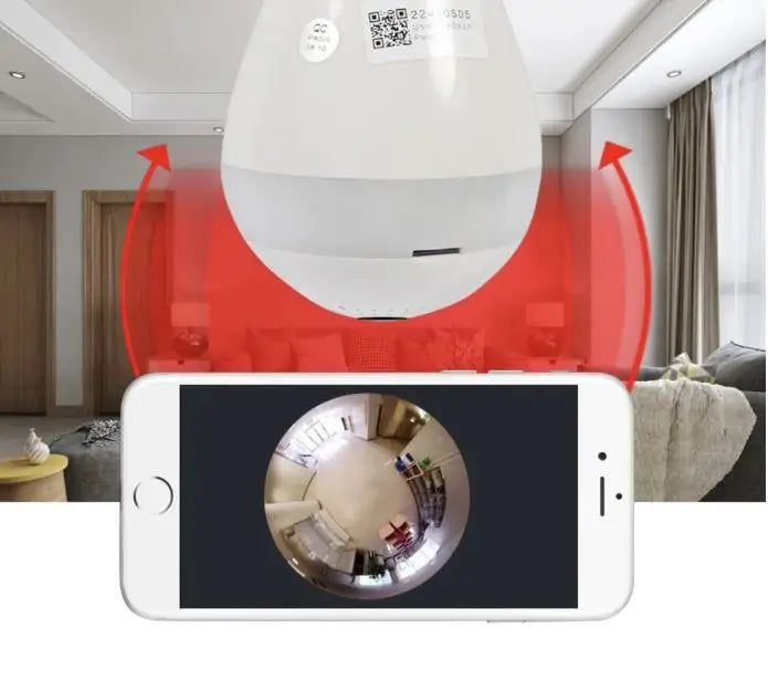 Lâmpada Bulbo Câmera IP 360° HD Espião Wifi Compatível com iPhone e Android Visão 360° Monitoramento Inteligente e Discreto