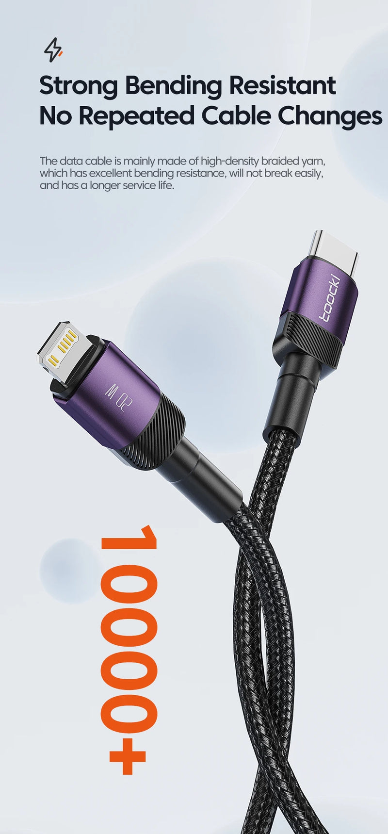 Toocki USB Tipo C Cabo de carregamento rápido USB C Carregador Cabo para iPhone 14 13 12 11 Huawei P40 P30 Realme Oppo Oneplus