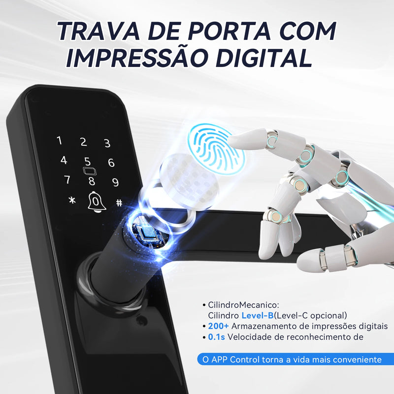 INTELAR Tuya Fechadura eletrônica digital Wifi para portas inteligentes com câmera biométrica Impressão digital Cartão inteligente Senha Chave de desbloqueio