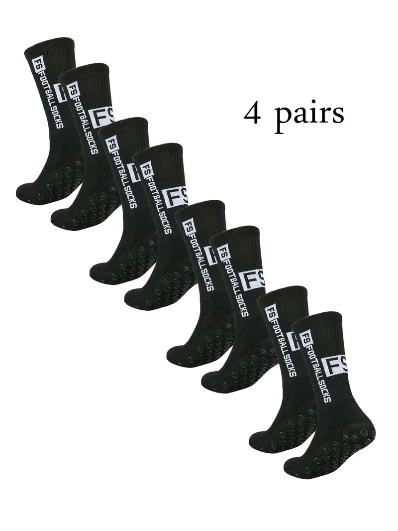 4 pairs of new FS mid tube glued football socks for sports training and competition, non slip and breathable socks