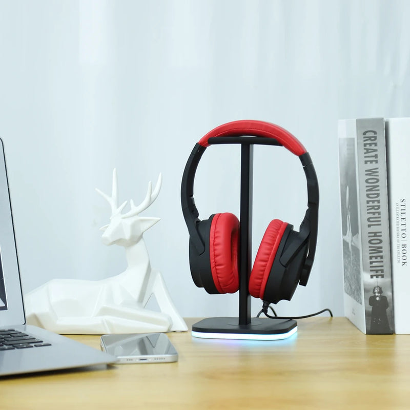 RGB Gaming Headphone Stand, Computador Sobre Orelha Headset, Suporte De Exibição De Mesa, Gancho