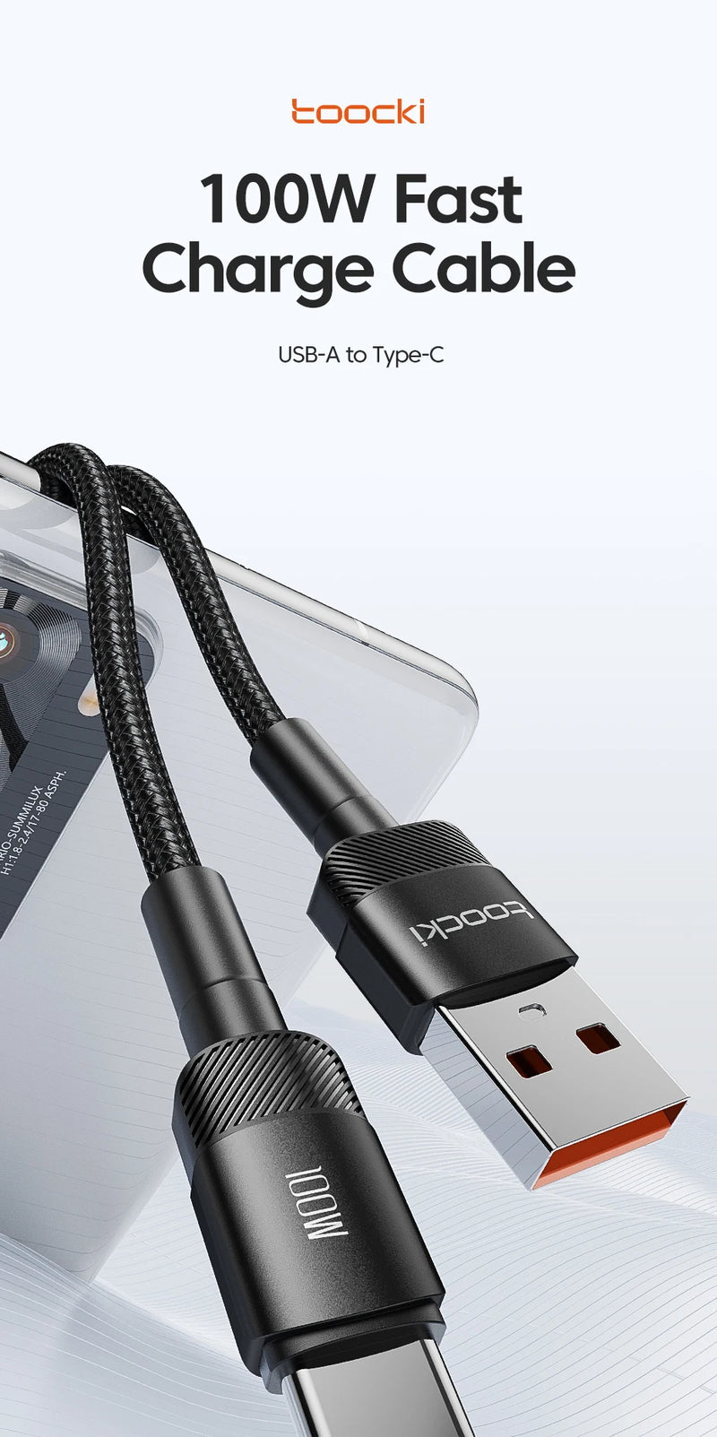 Toocki USB Tipo C Cabo de carregamento rápido USB C Carregador Cabo para iPhone 14 13 12 11 Huawei P40 P30 Realme Oppo Oneplus