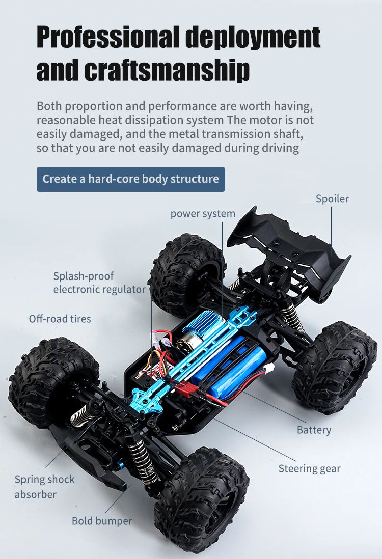 Carro RC com Luz LED para Crianças, Carros de Controle Remoto, Monster Truck Deriva de Alta Velocidade