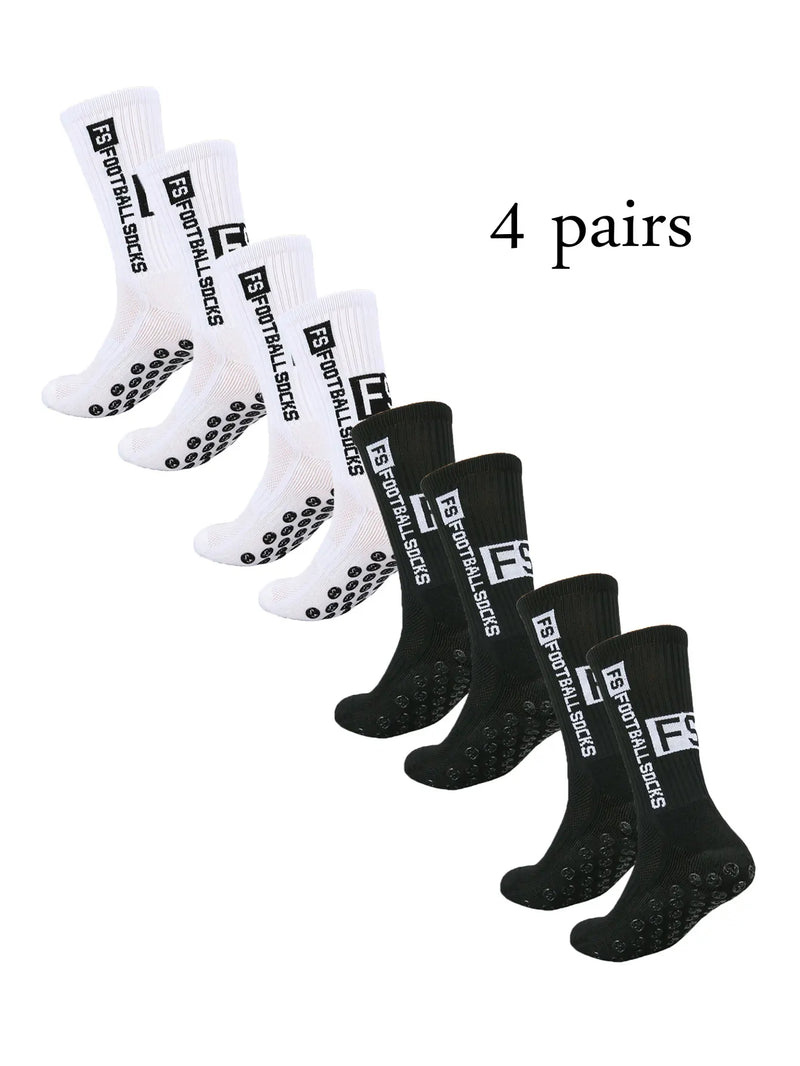 4 pairs of new FS mid tube glued football socks for sports training and competition, non slip and breathable socks