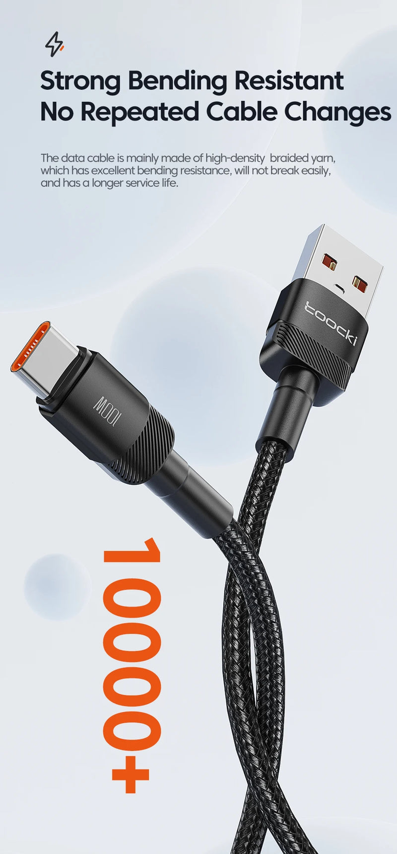 Toocki USB Tipo C Cabo de carregamento rápido USB C Carregador Cabo para iPhone 14 13 12 11 Huawei P40 P30 Realme Oppo Oneplus