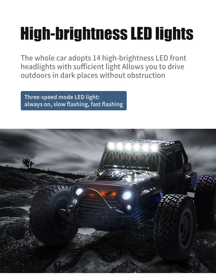 Carro RC com Luz LED para Crianças, Carros de Controle Remoto, Monster Truck Deriva de Alta Velocidade