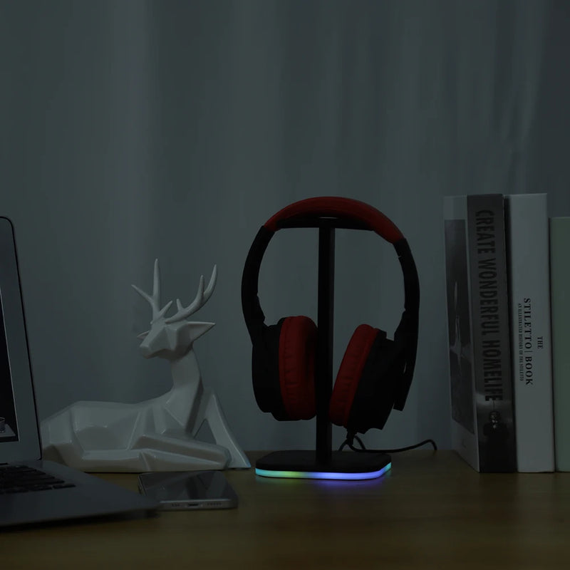 RGB Gaming Headphone Stand, Computador Sobre Orelha Headset, Suporte De Exibição De Mesa, Gancho