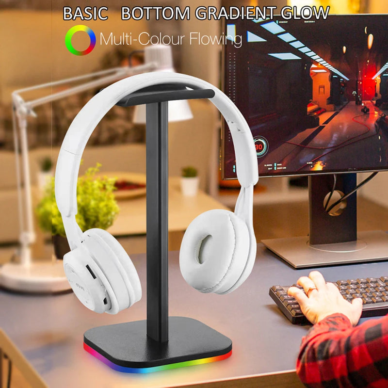 RGB Gaming Headphone Stand, Computador Sobre Orelha Headset, Suporte De Exibição De Mesa, Gancho